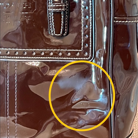 PRICE DROP *make offer*COACH Patent Leather Chocolate Brown Shoulder Bag - Used - Picture 9 of 11